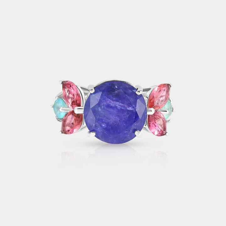 Tanzanite, Pink Tourmaline and Apatite Silver Ring