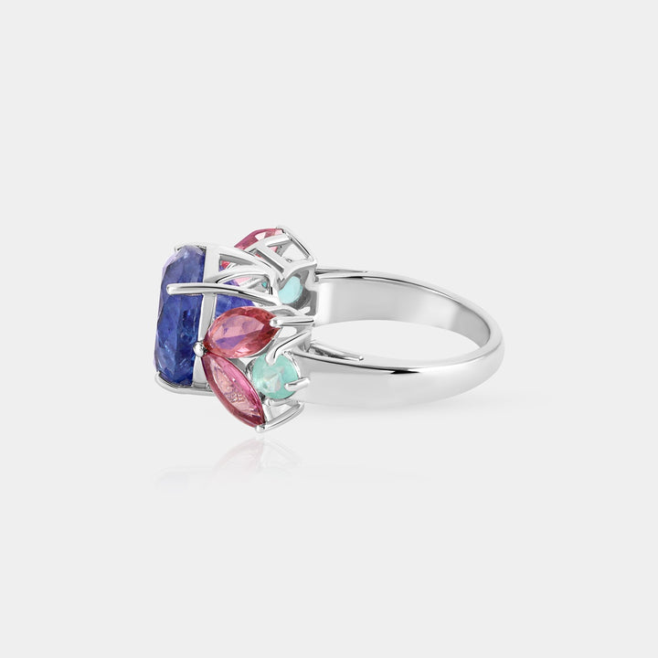 Tanzanite, Pink Tourmaline and Apatite Silver Ring