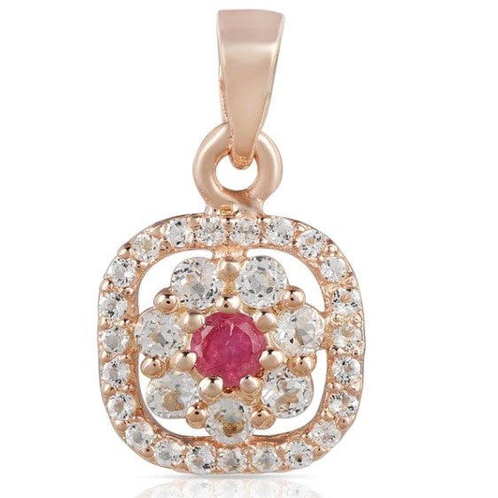 Pink Tourmaline and Topaz Halo Silver Pendant
