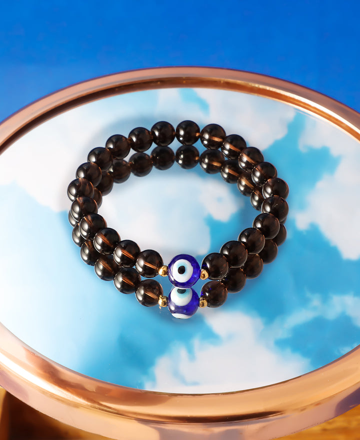 Smoky Quartz and Evil Eye Stretch Bracelet