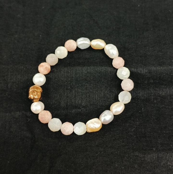 Moonstone, Pearl and Hematite Buddha Bracelet