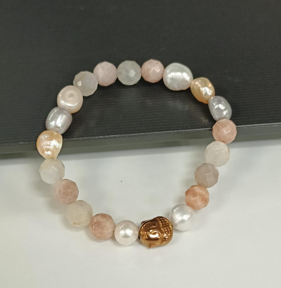 Moonstone, Pearl and Hematite Buddha Bracelet