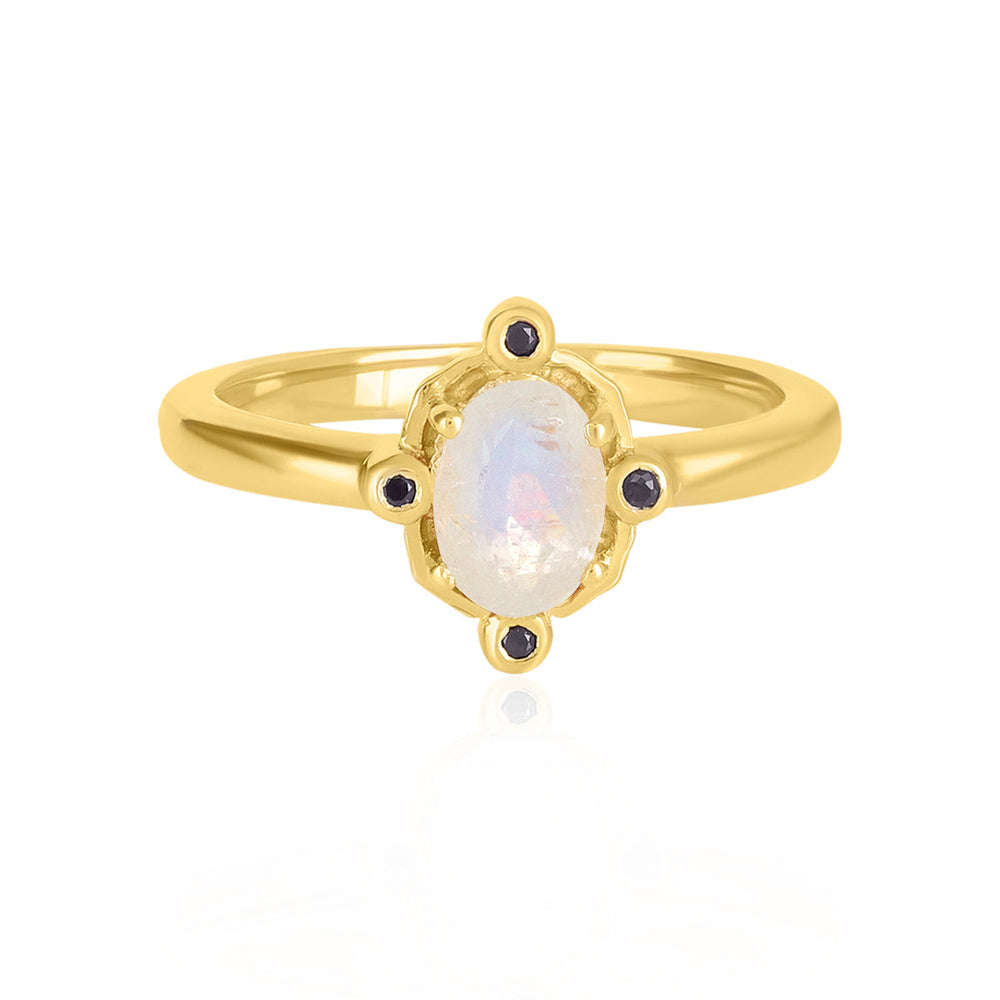 Rainbow Moonstone and Sapphire Silver Ring