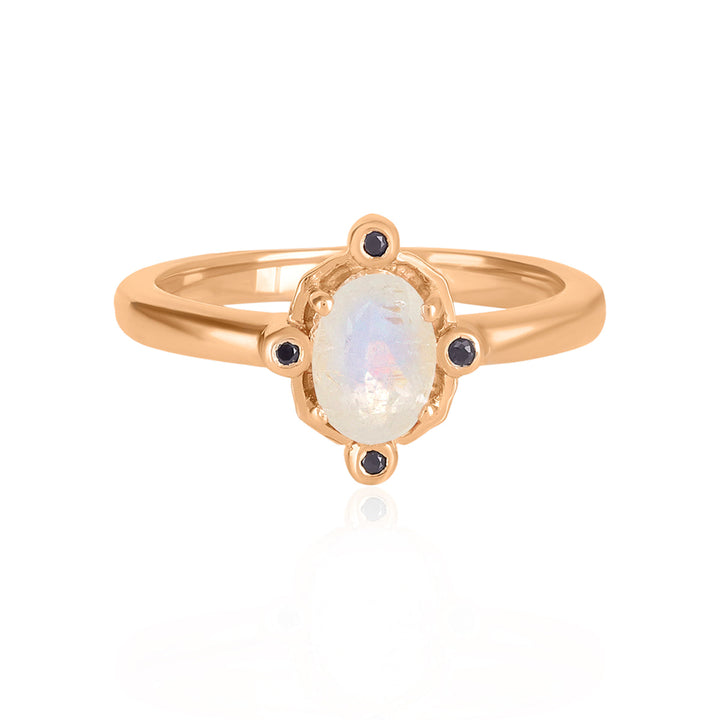 Rainbow Moonstone and Sapphire Silver Ring