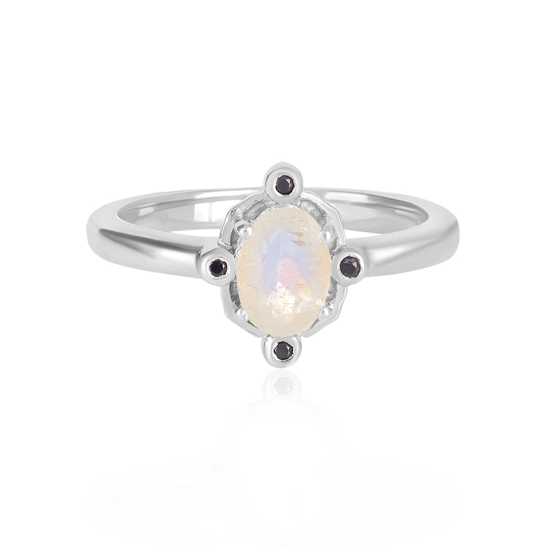 Rainbow Moonstone and Sapphire Silver Ring