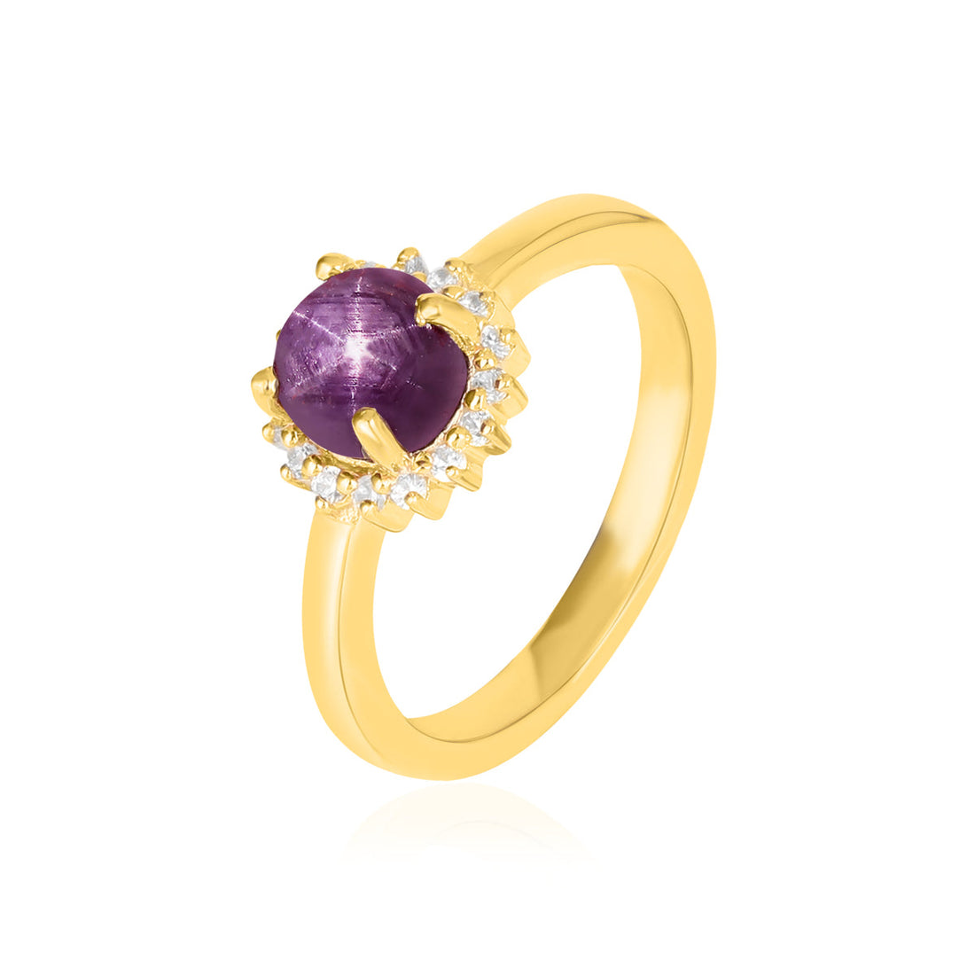 Purple Star Ruby Halo Silver Ring