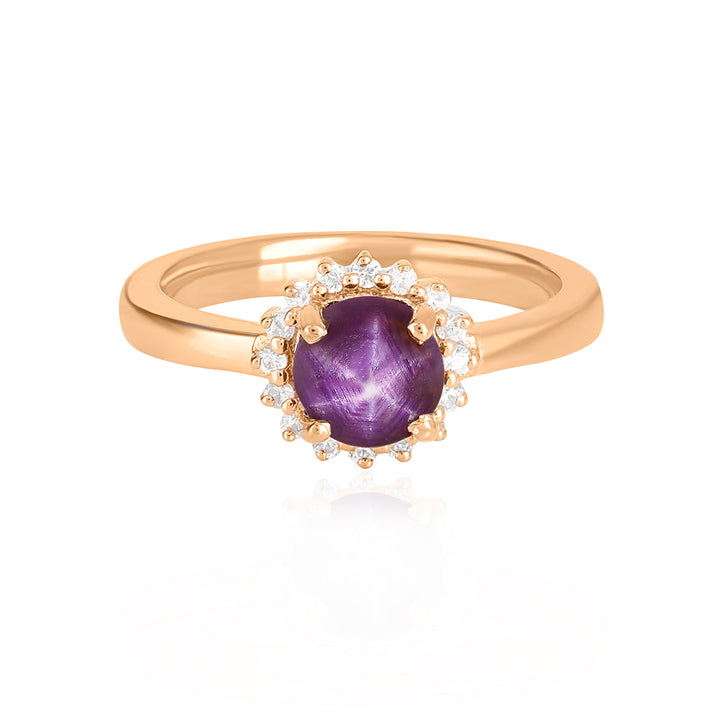 Purple Star Ruby Halo Silver Ring