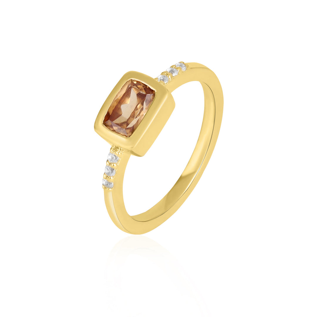 Brown and White Zircon Silver Ring