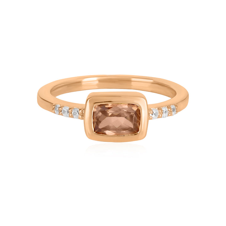 Brown and White Zircon Silver Ring