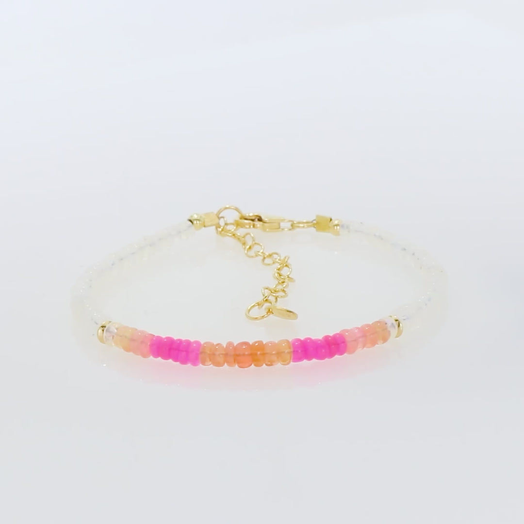 White and Pink Ethiopian Opal Silver Bracelet