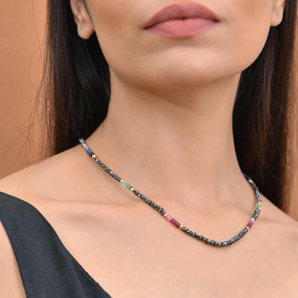 Diamond and Multi Sapphire Silver Necklace