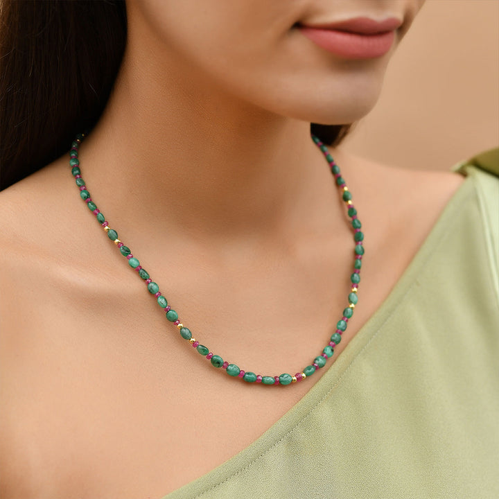 Ruby and Emerald Silver Necklace