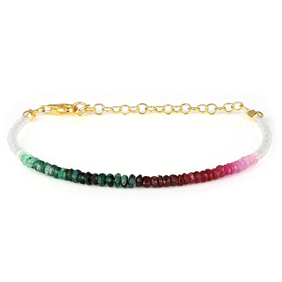 Ruby, Emerald and White Topaz Silver Bracelet