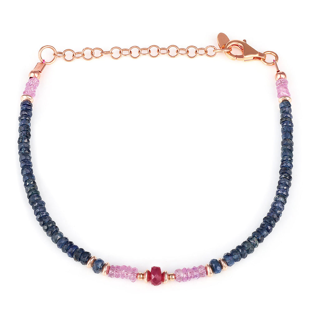 Sapphire and Ruby Beads Silver Bracelet