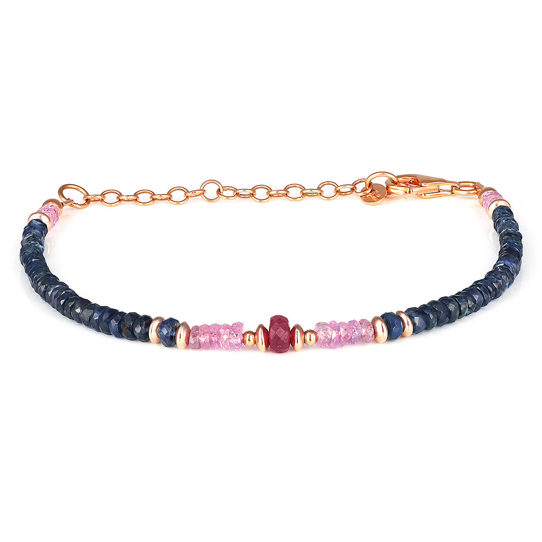 Sapphire and Ruby Beads Silver Bracelet