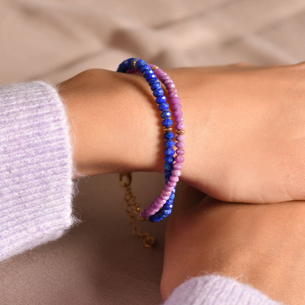 Lapis Lazuli and Phosphosiderite Silver Bracelet