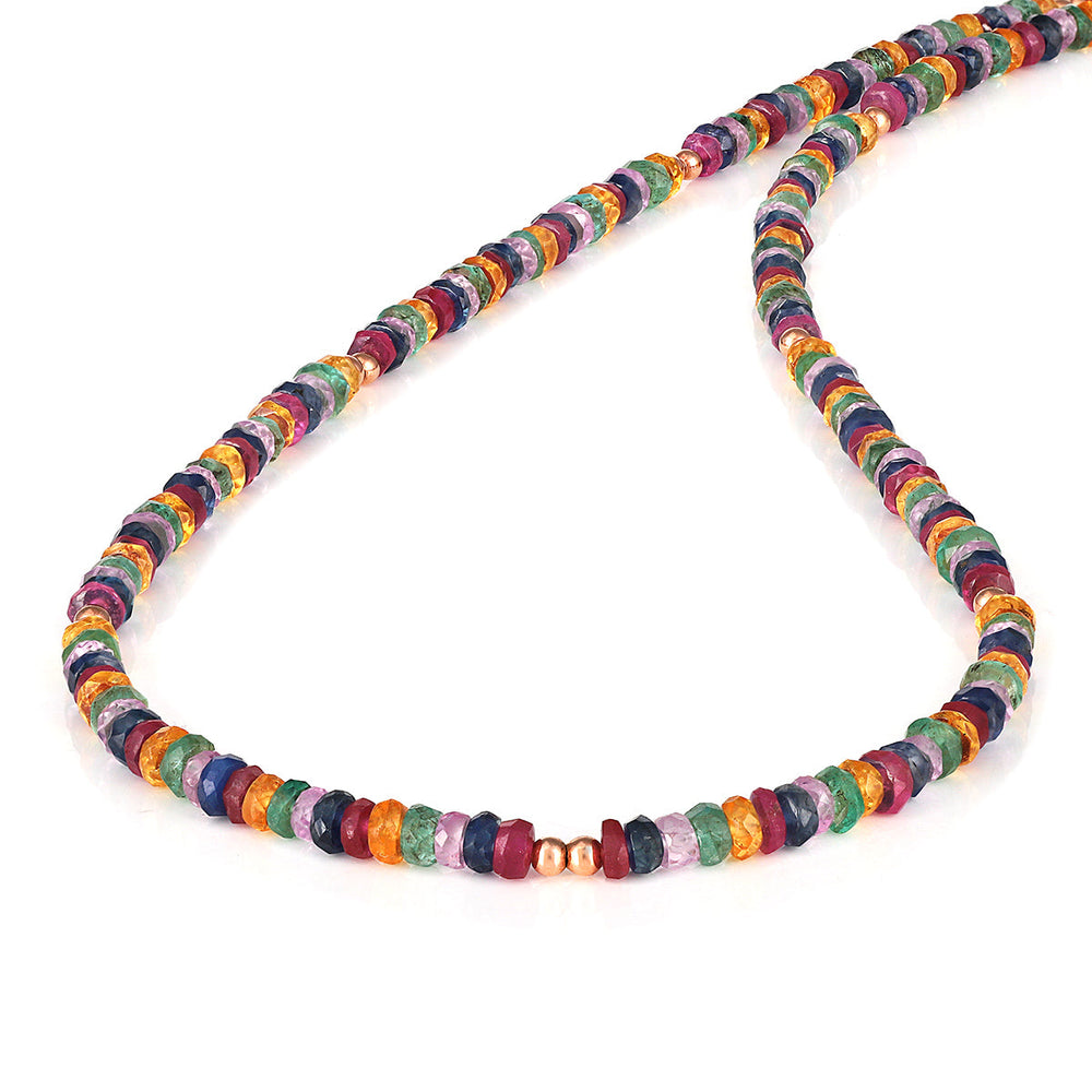 Multi Gemstone Beads Silver Necklace