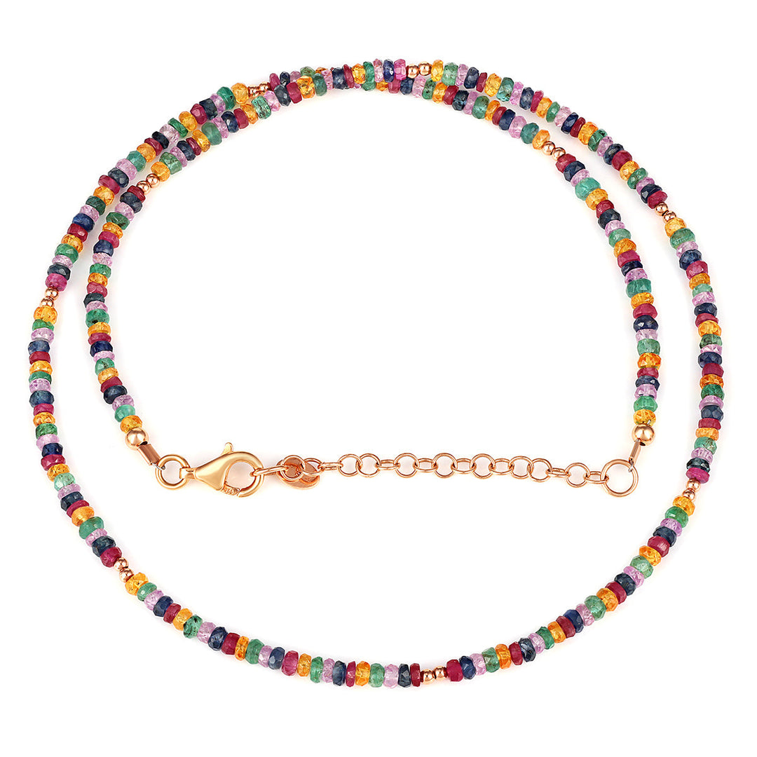 Multi Gemstone Beads Silver Necklace