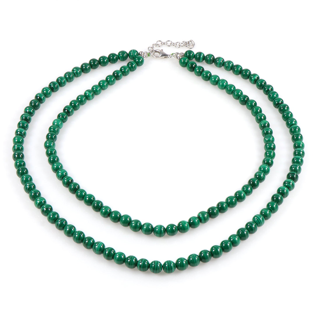Malachite Beads Layered Silver Necklace