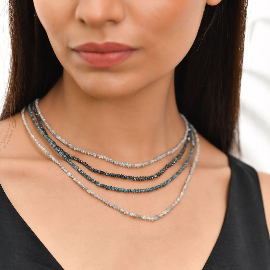 Gray Diamond Beads Silver Necklace