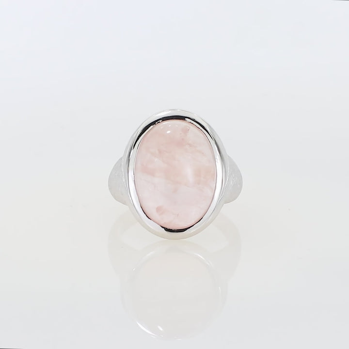 Sterling Silver Rose Quartz Oval Cabochon Ring