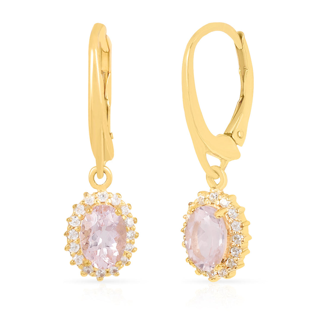 Morganite and Zircon Halo Silver Dangle Earrings