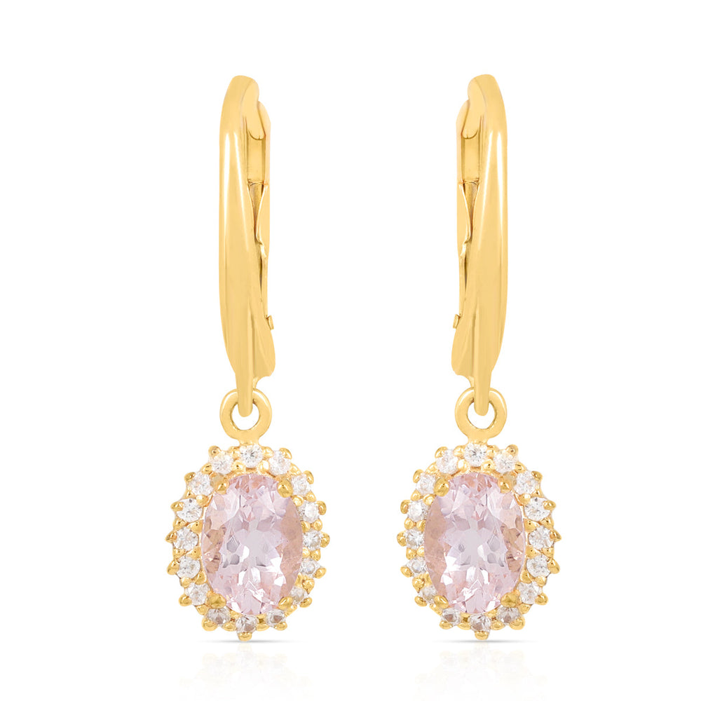 Morganite and Zircon Halo Silver Dangle Earrings