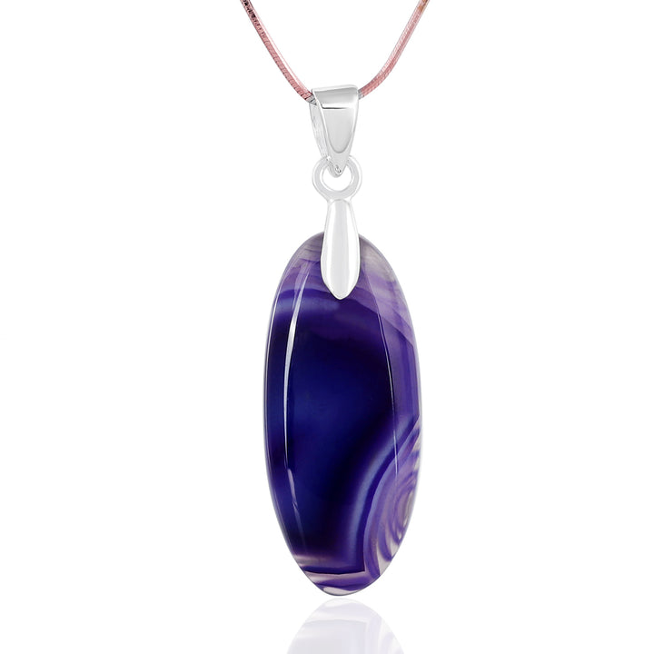Purple Onyx Oval Cabochon Silver Pendant