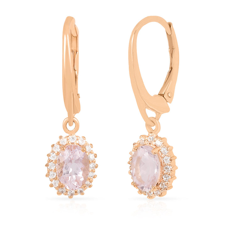 Morganite and Zircon Halo Silver Dangle Earrings