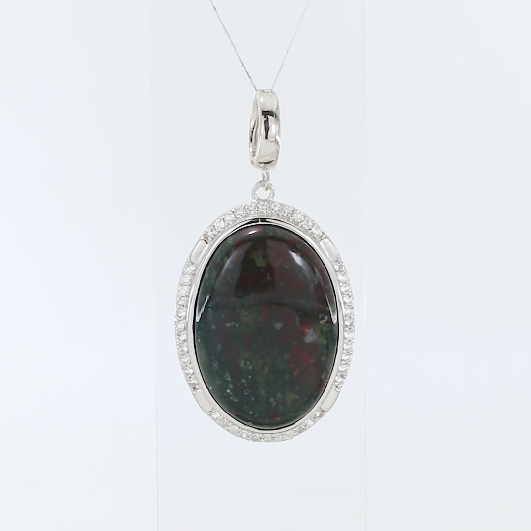 Jasper and White Topaz Unisex Silver Pendant