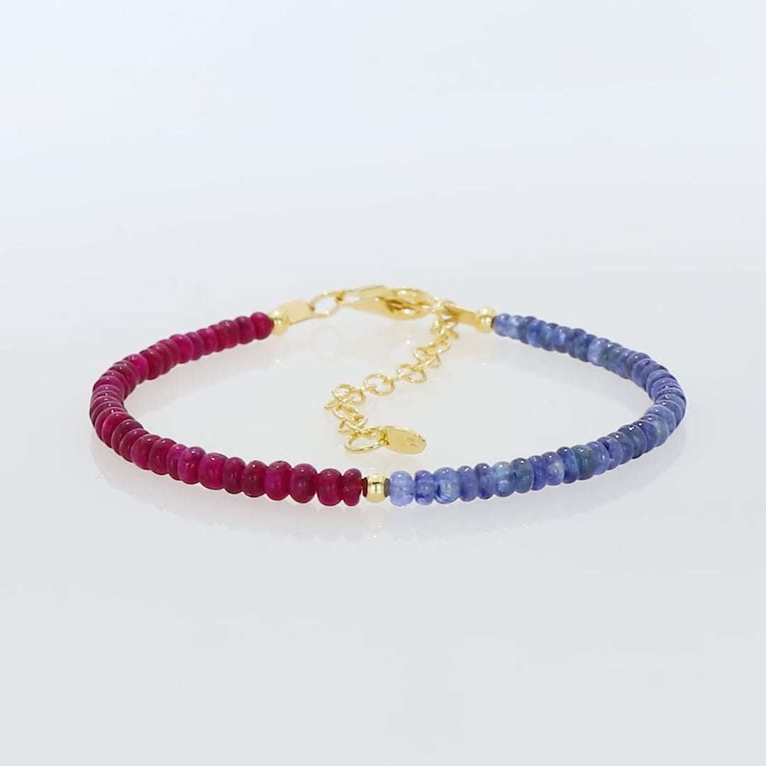 Blue Sapphire and Ruby Silver Unisex Bracelet