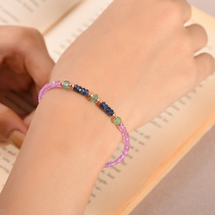 Emerald, Blue and Pink Sapphire Silver Bracelet
