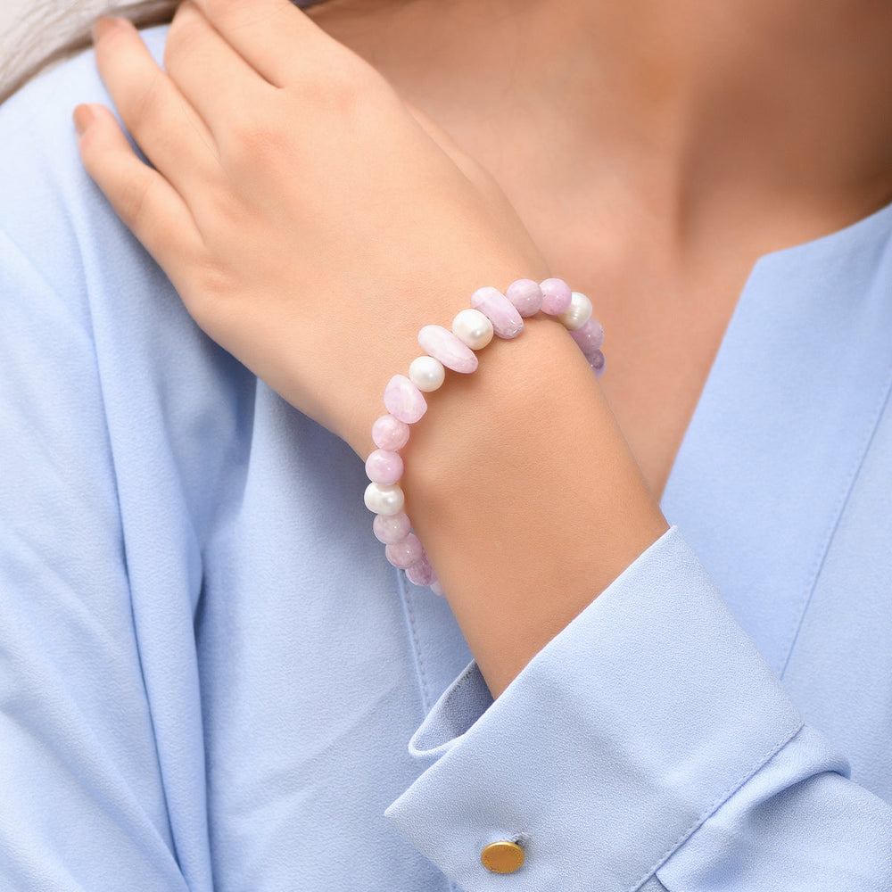 Kunzite and Pearl Silver Bracelet