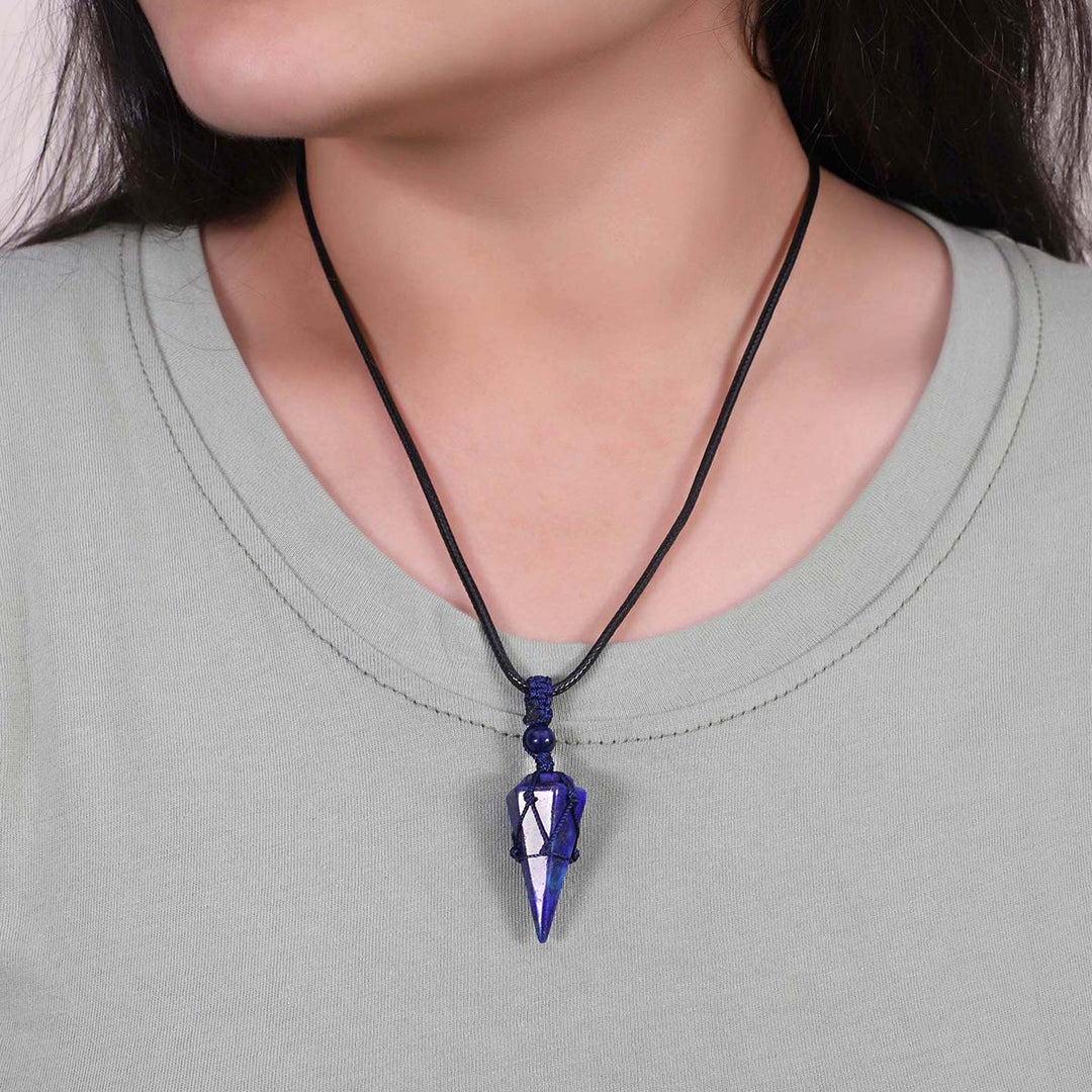 Lapis Lazuli Pendulum Pendant Macrame Wrapped Necklace