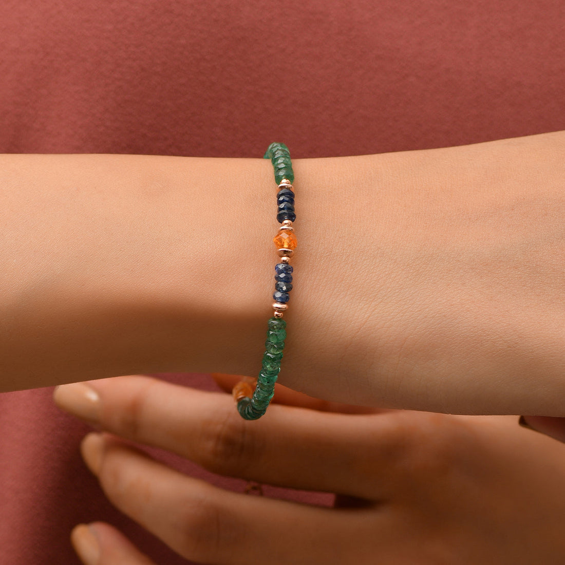Emerald, Garnet and Sapphire Silver Bracelet