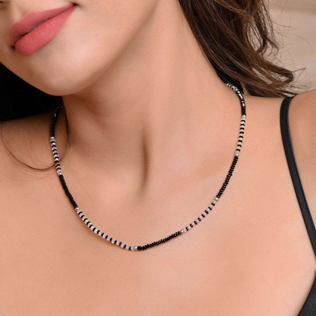 Black Spinel and White Topaz Silver Necklace