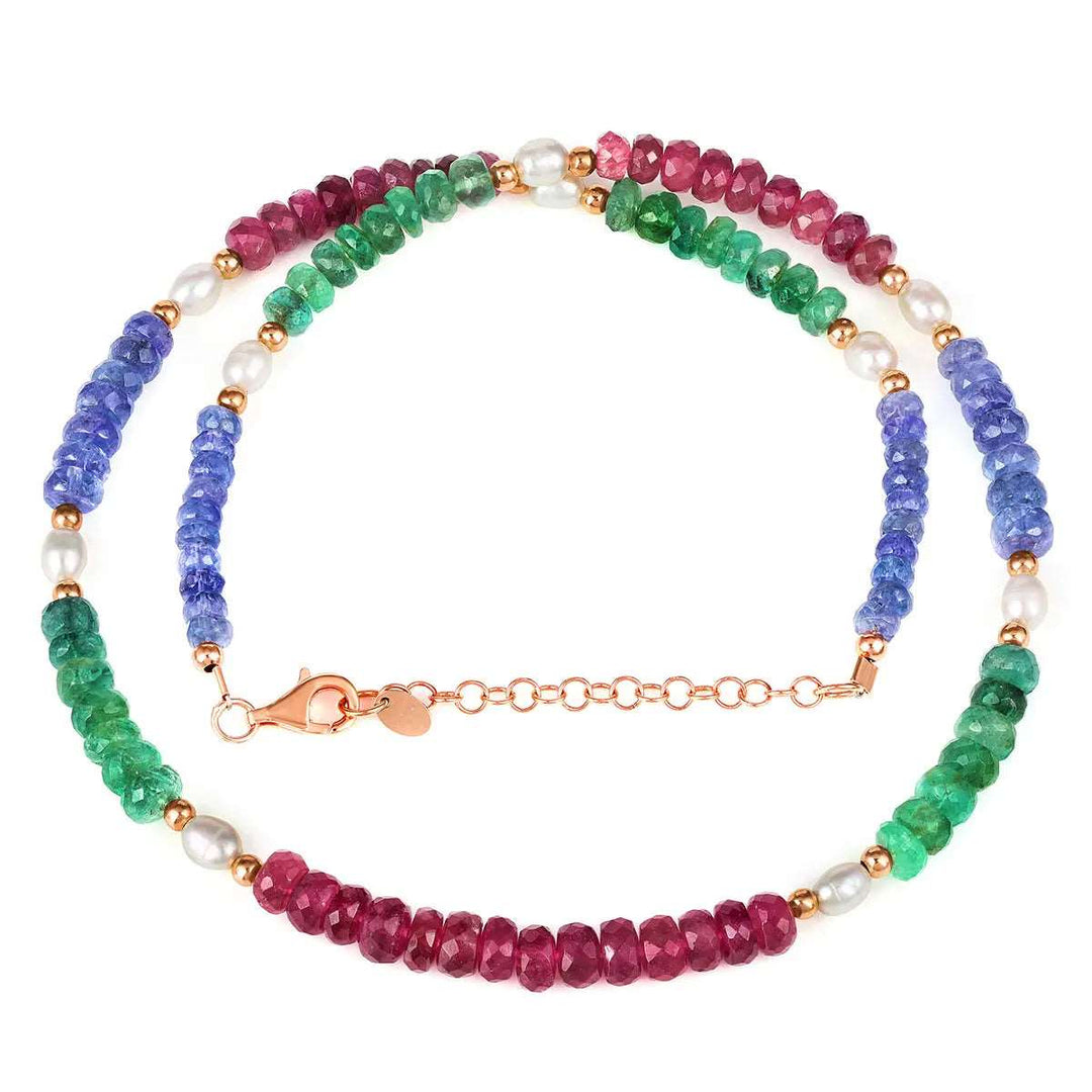 925 Sterling Silver Multi Gemstone Necklace