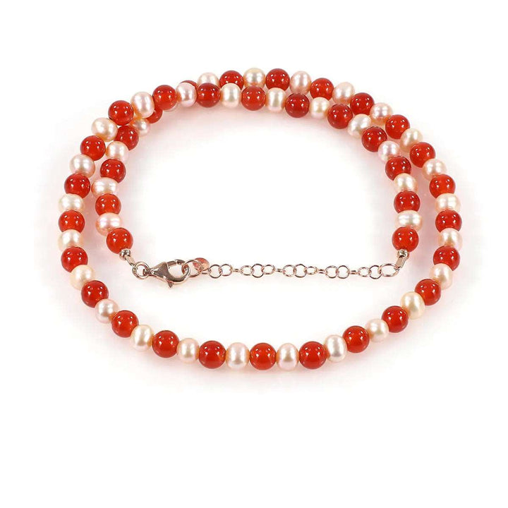 925 Sterling Silver Red Onyx and Pearl Necklace