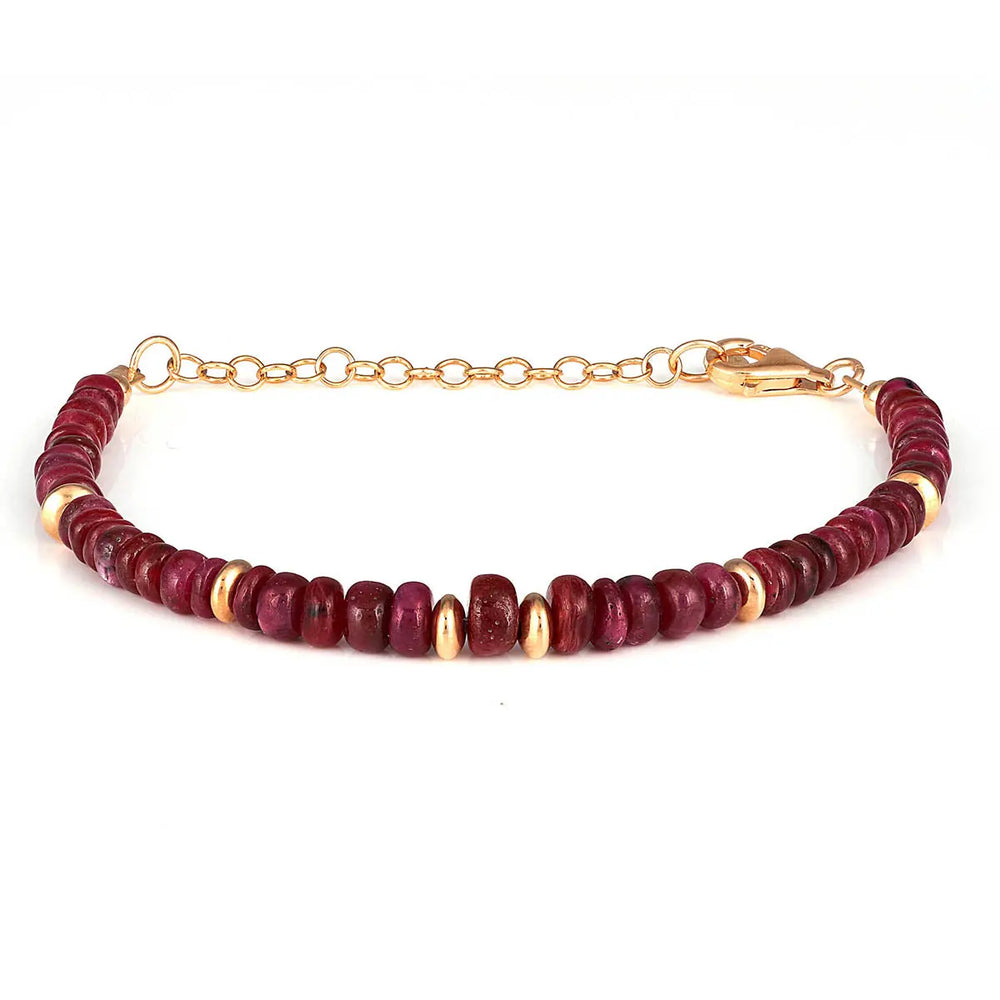 925 Sterling Silver Ruby Beads Bracelet