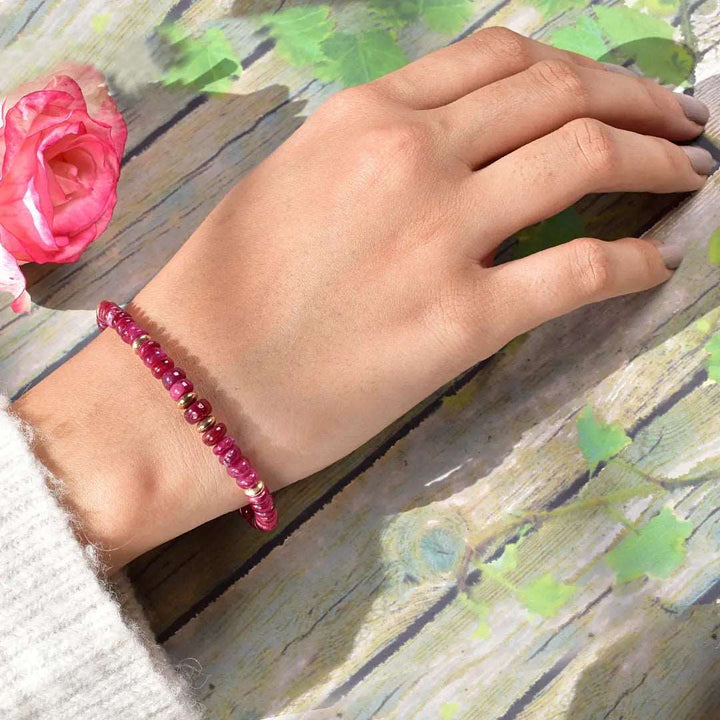 925 Sterling Silver Ruby Beads Bracelet