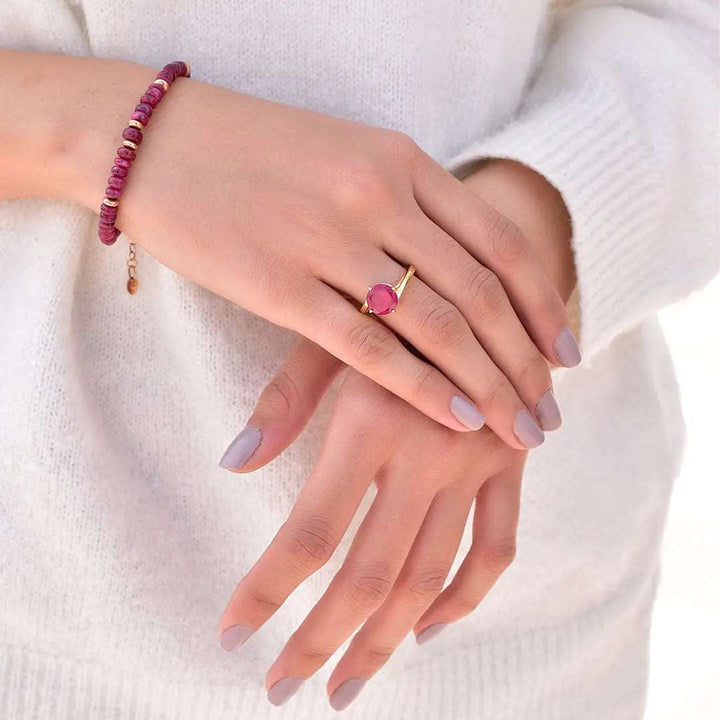 925 Sterling Silver Ruby Beads Bracelet