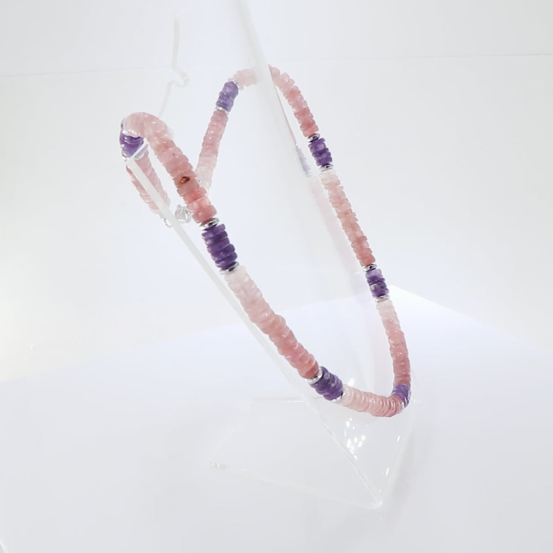 Strawberry Quartz and Lepidolite Silver Necklace