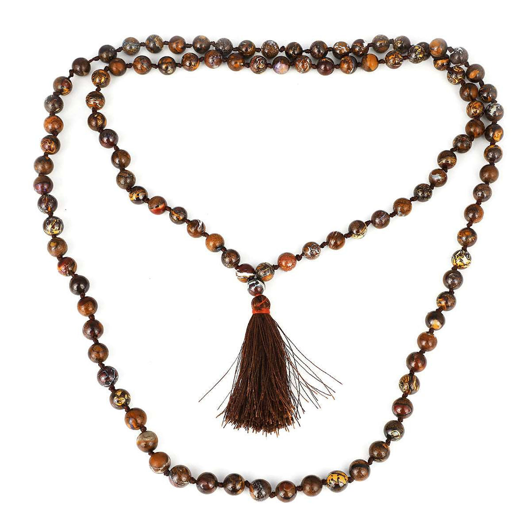 Boulder Opal Jap Mala 108 Beads Rosary Necklace