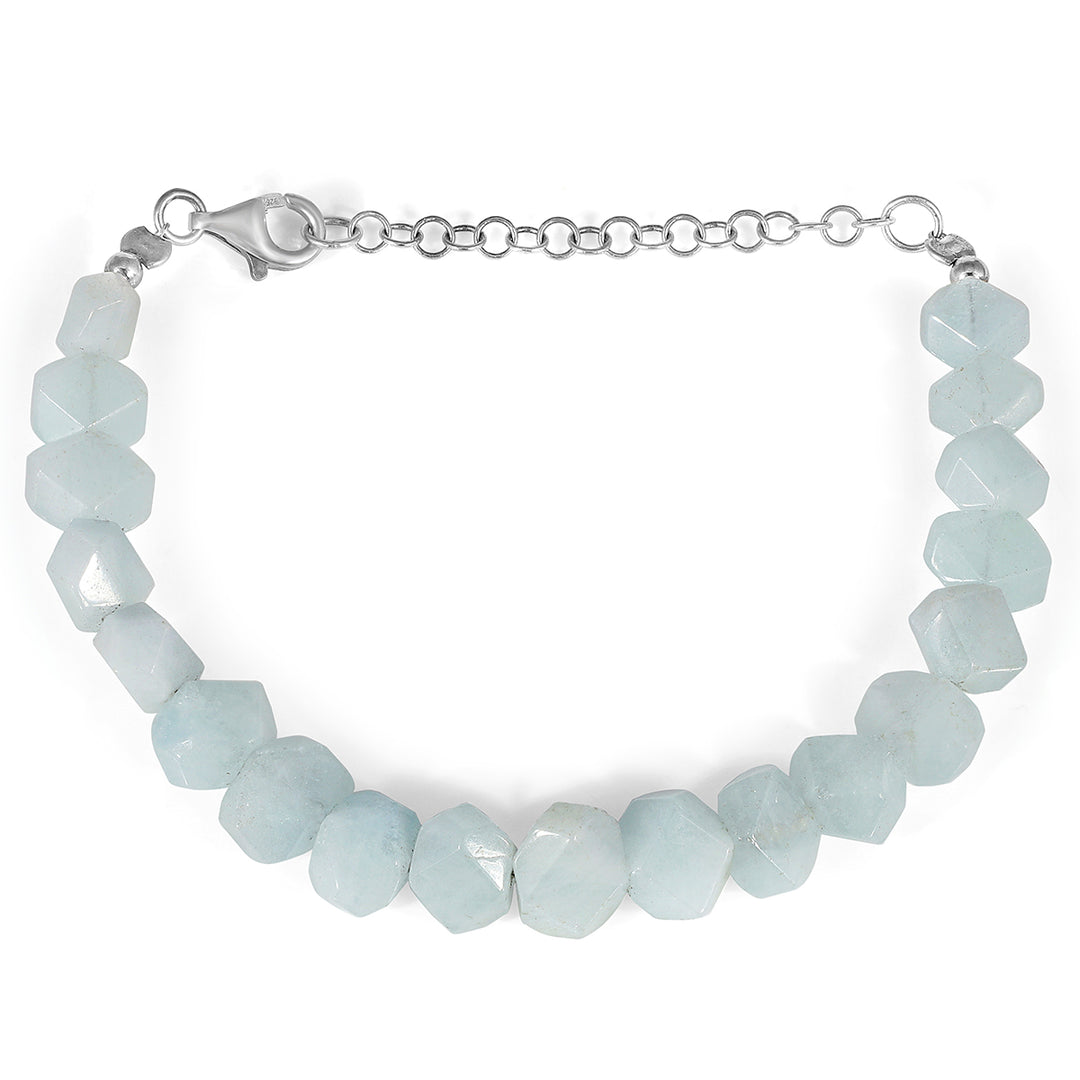 Sterling Silver Aquamarine Beads Bracelet