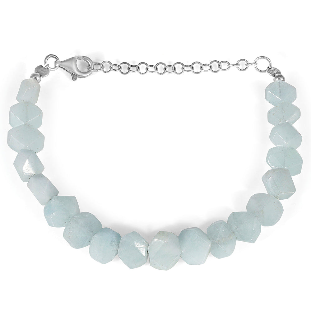 Sterling Silver Aquamarine Beads Bracelet