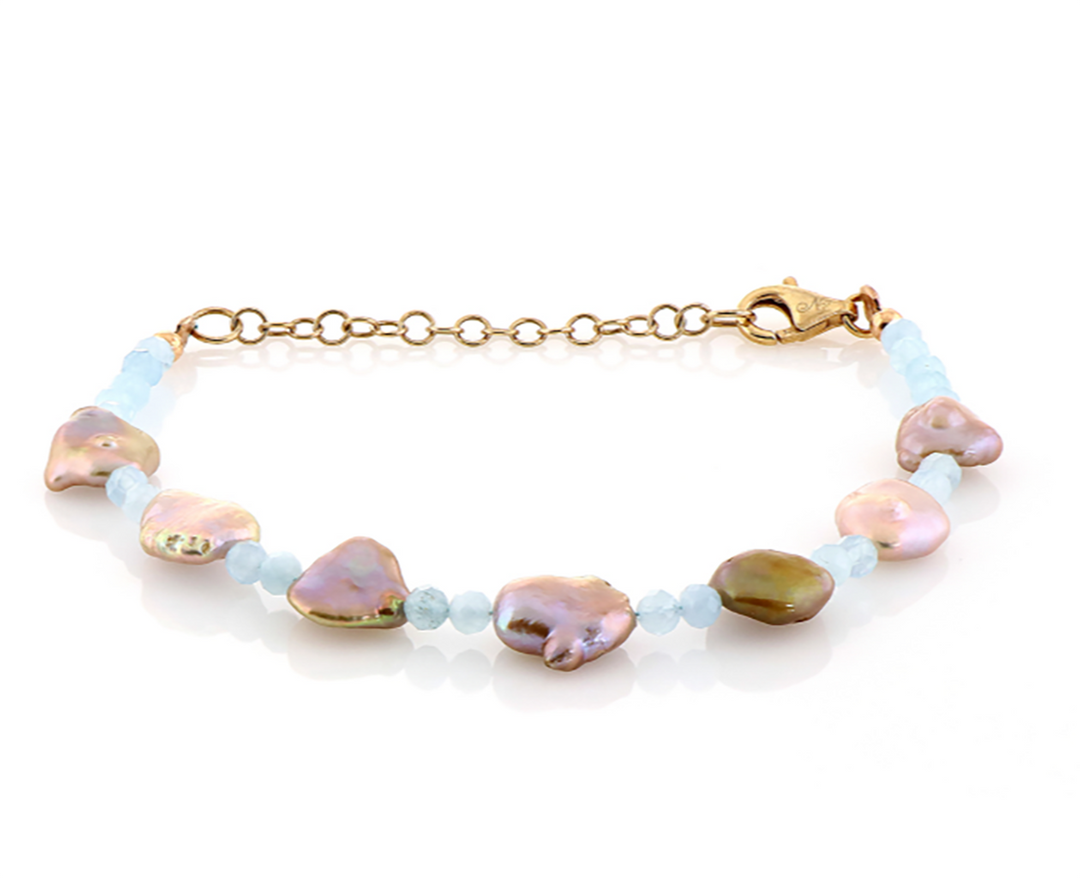 Pearl and Aquamarine Silver Bracelet