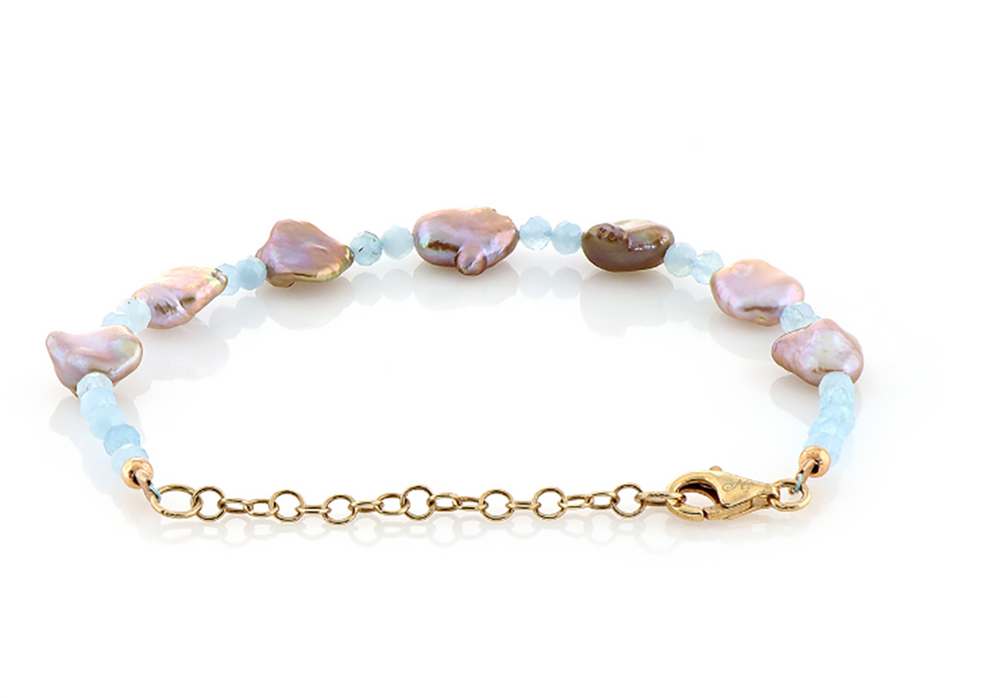 Pearl and Aquamarine Silver Bracelet