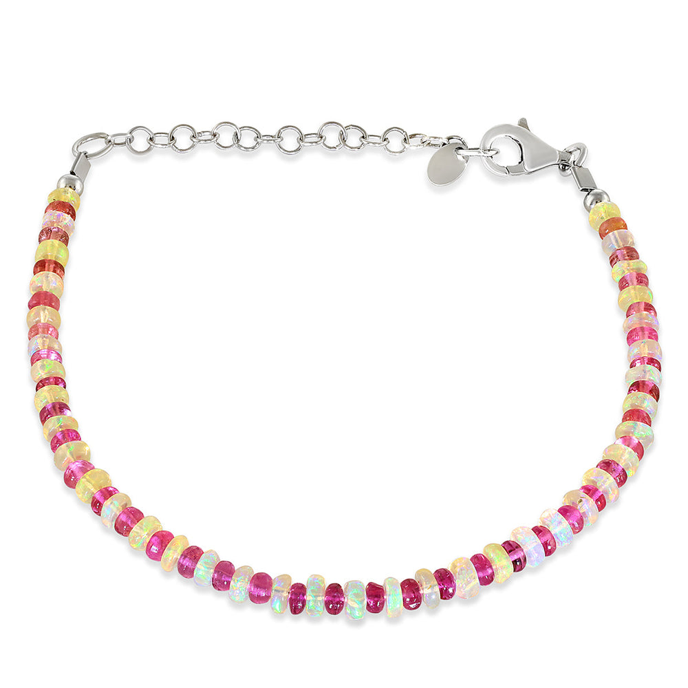 Ethiopian Opal and Pink Tourmaline Silver Bracelet