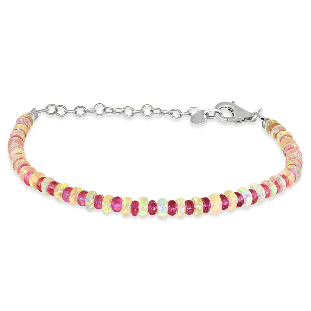 Ethiopian Opal and Pink Tourmaline Silver Bracelet