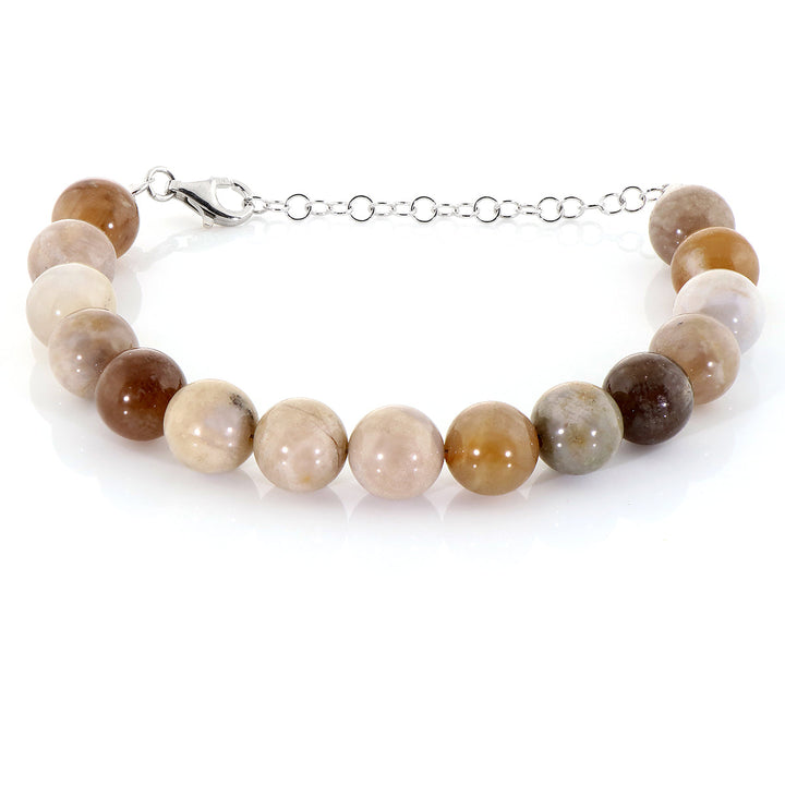 Petrified Wood Beads Silver Bracelet